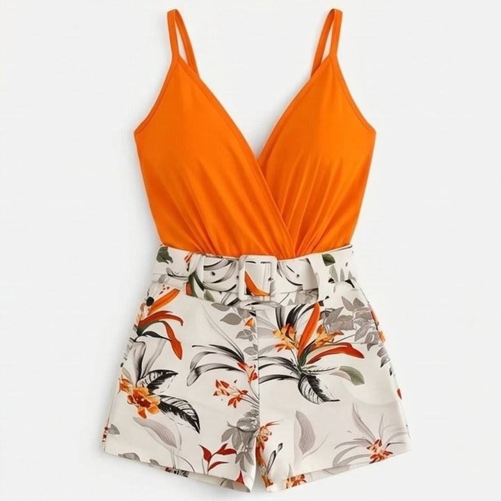 Wrap V-Neck Summer Set with Floral Shorts