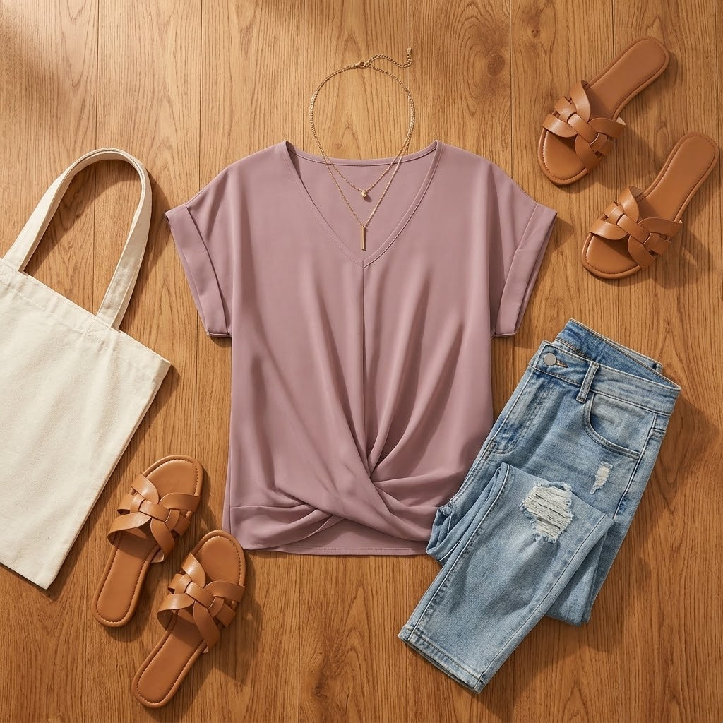 Twist-Knot V-Neck Top for Effortless Everyday Style