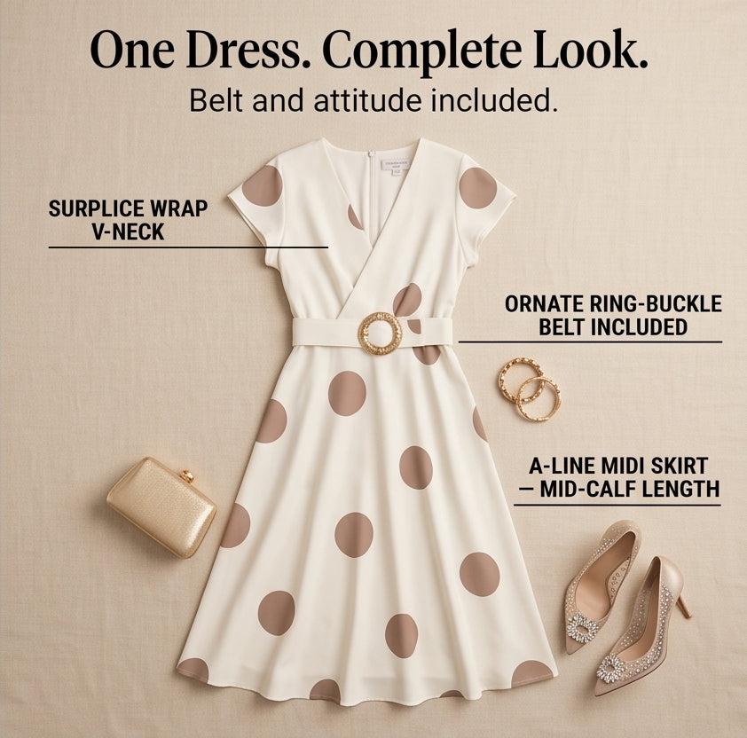 Belted Polka Dot Midi Dress