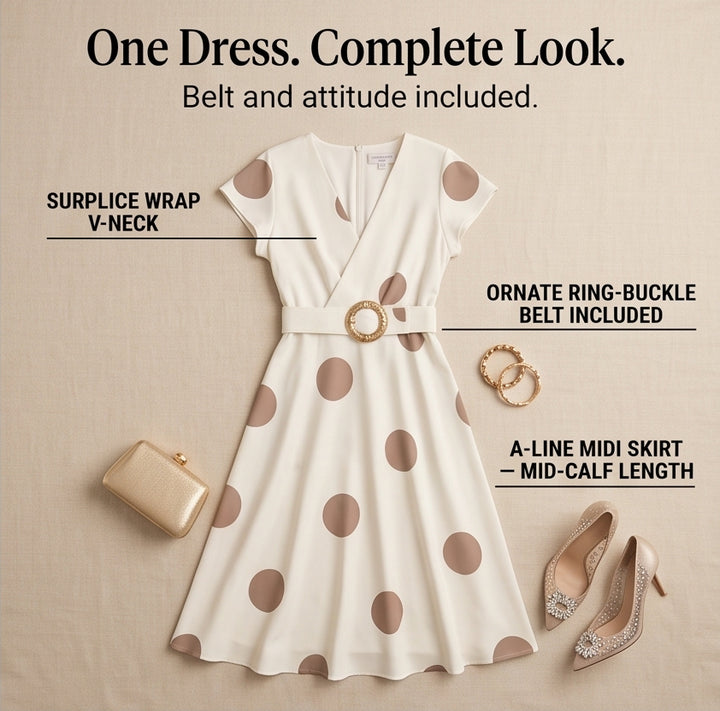 Belted Polka Dot Midi Dress