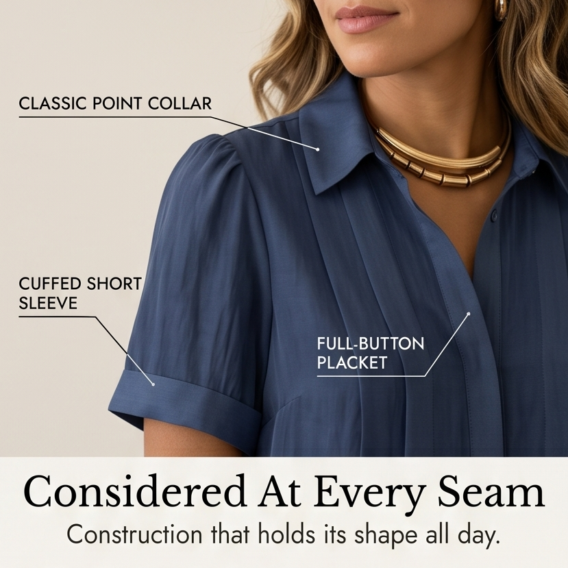 Pleated Short-Sleeve Blouse — View 7 | Clova