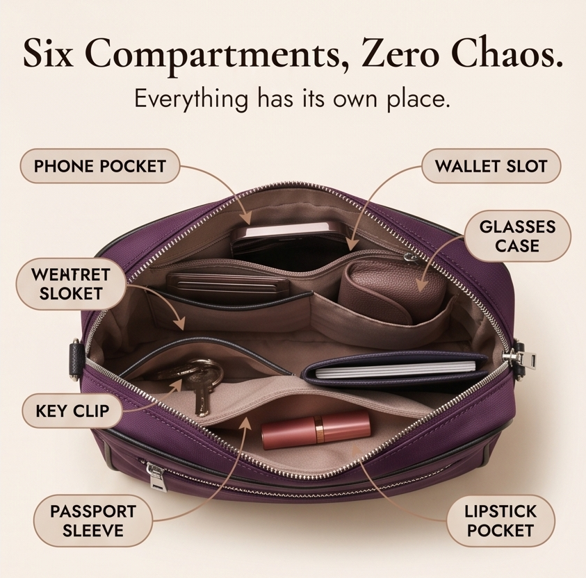 Multi-Pocket Shoulder Bag with Anti-Theft Design