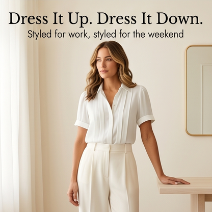 Pleated Short-Sleeve Blouse — View 10 | Clova