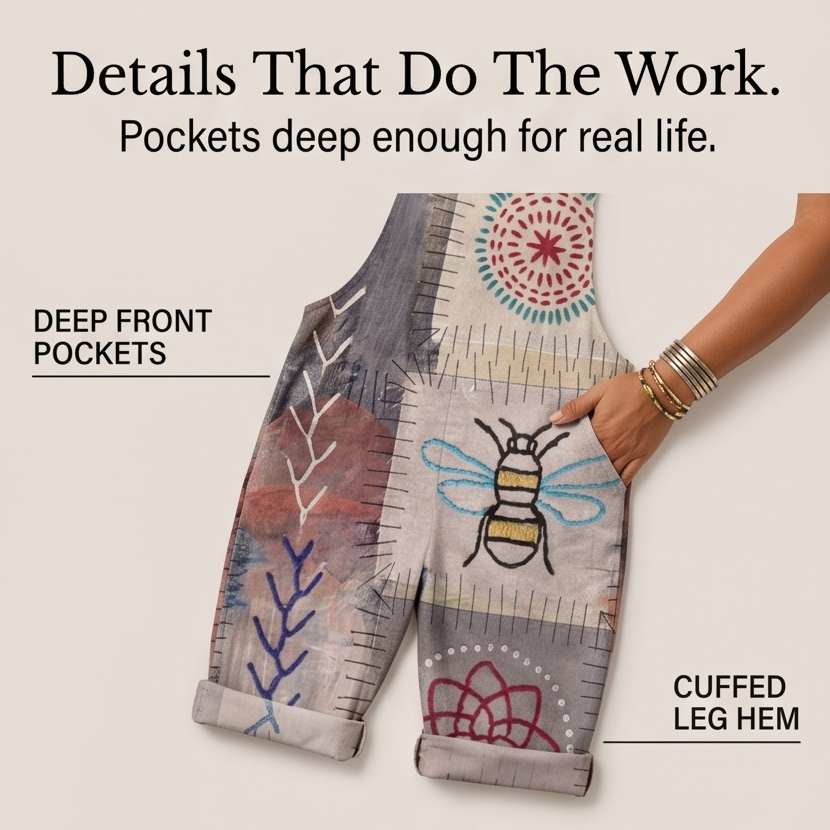 QueenBee Artisan Print Plus-Size Overall — View 11 | Clova