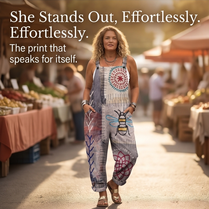 QueenBee Artisan Print Plus-Size Overall — View 6 | Clova