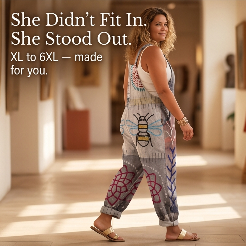 QueenBee Artisan Print Plus-Size Overall — View 8 | Clova