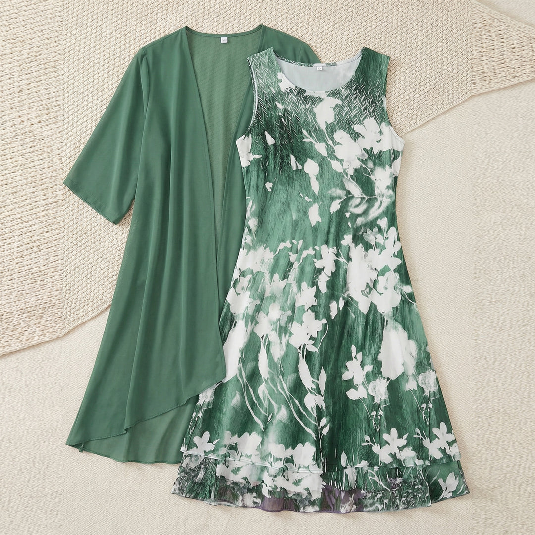 Floral Chiffon Two Piece Dress Set