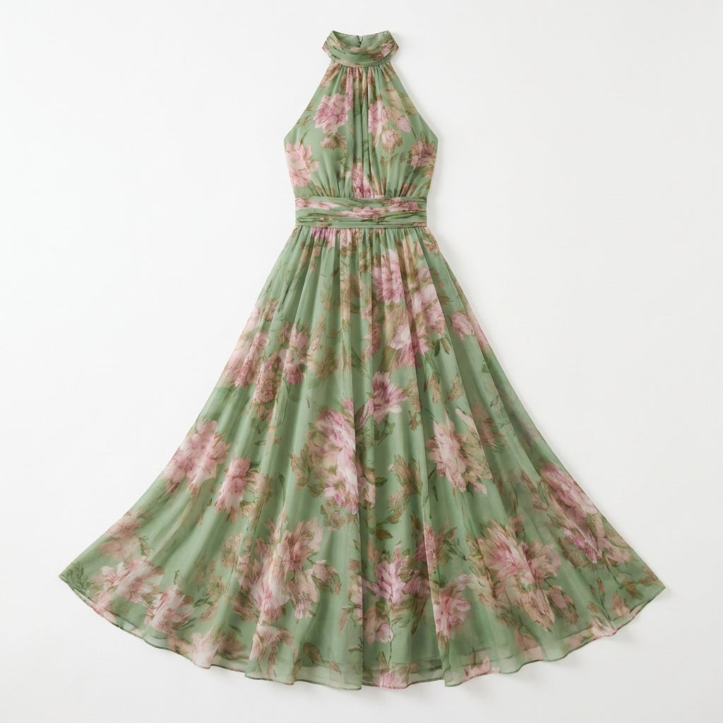 FLOWY SAGE FLORAL SUMMER MAXI