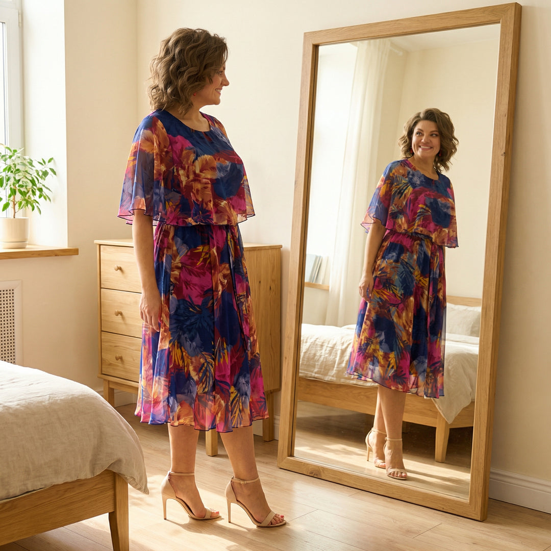 Flowy Lined Chiffon Midi Dress