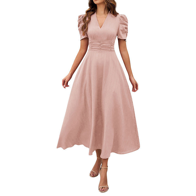 Elegant Puff Sleeve Midi Dress