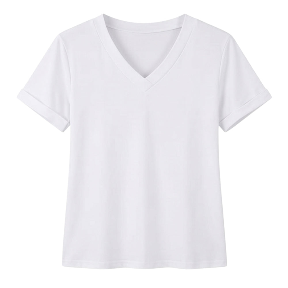 Soft V-Neck Tee with Rolled Cuffs
