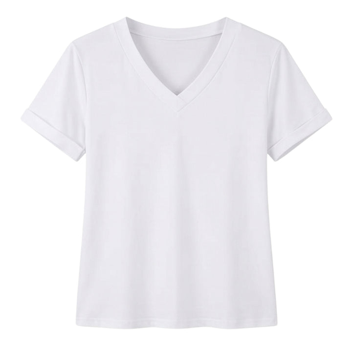 Soft V-Neck Tee with Rolled Cuffs