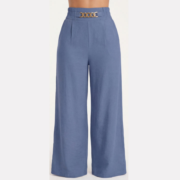 Gold Accent Wide Leg Trousers