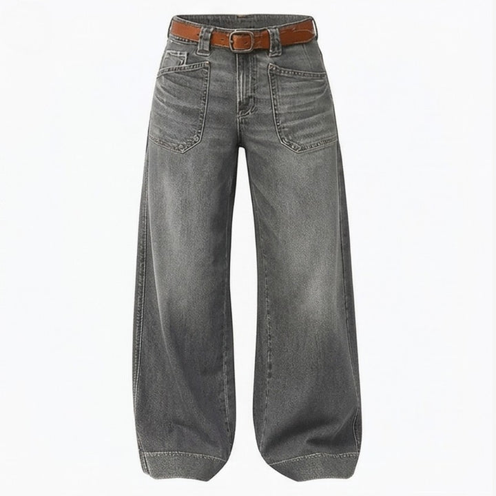 Retro Patch Pocket Wide Leg Jeans