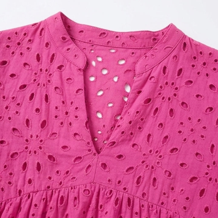 Flowy V-Neck Eyelet Dress for Curvy Fit