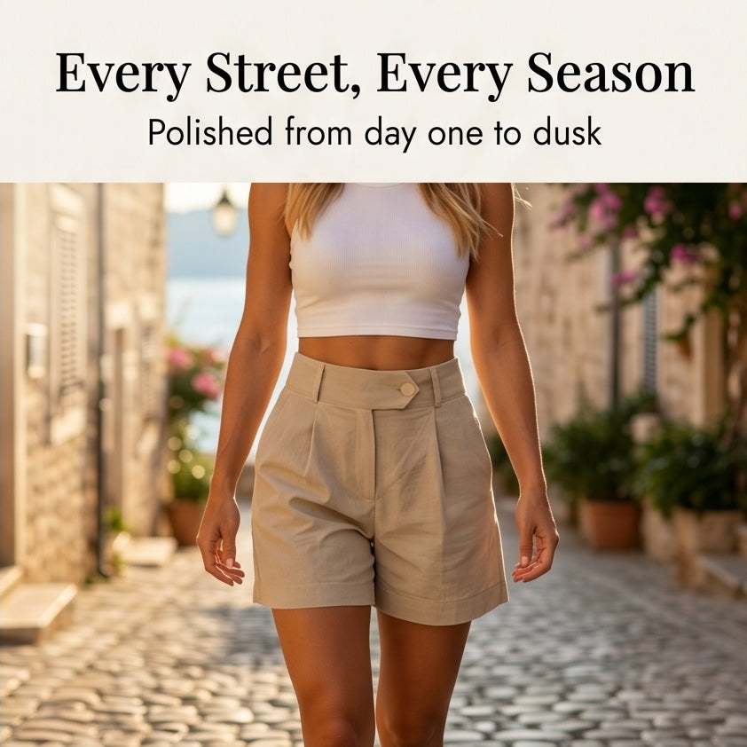 High-Waist Pleated Tailored Shorts