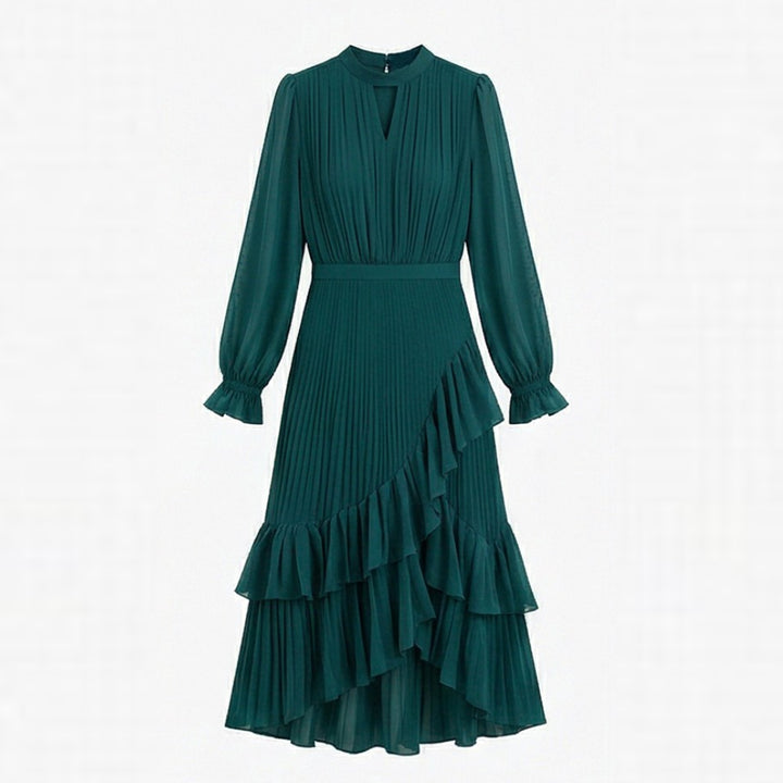 Pleated Ruffle Midi Dress