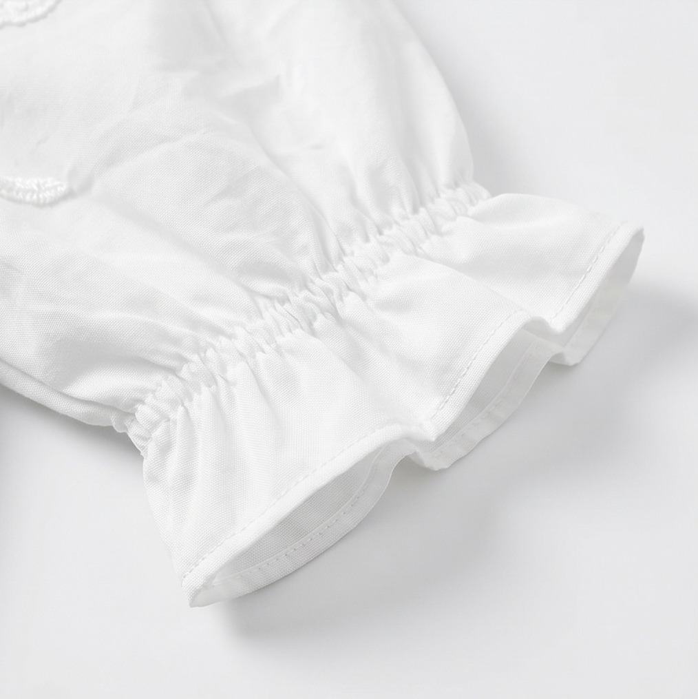 Belvera Romantic Ruffled V-Neck Blouse with Puff Sleeves — View 14 | Clova