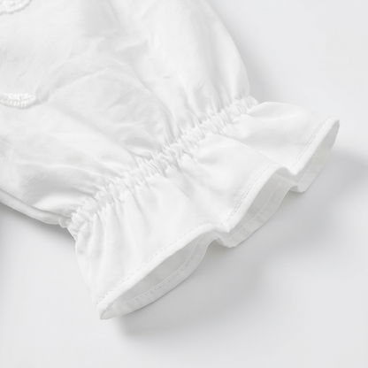 Belvera Romantic Ruffled V-Neck Blouse with Puff Sleeves — View 14 | Clova