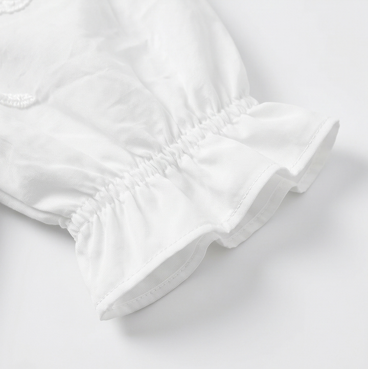 Belvera Romantic Ruffled V-Neck Blouse with Puff Sleeves — View 14 | Clova