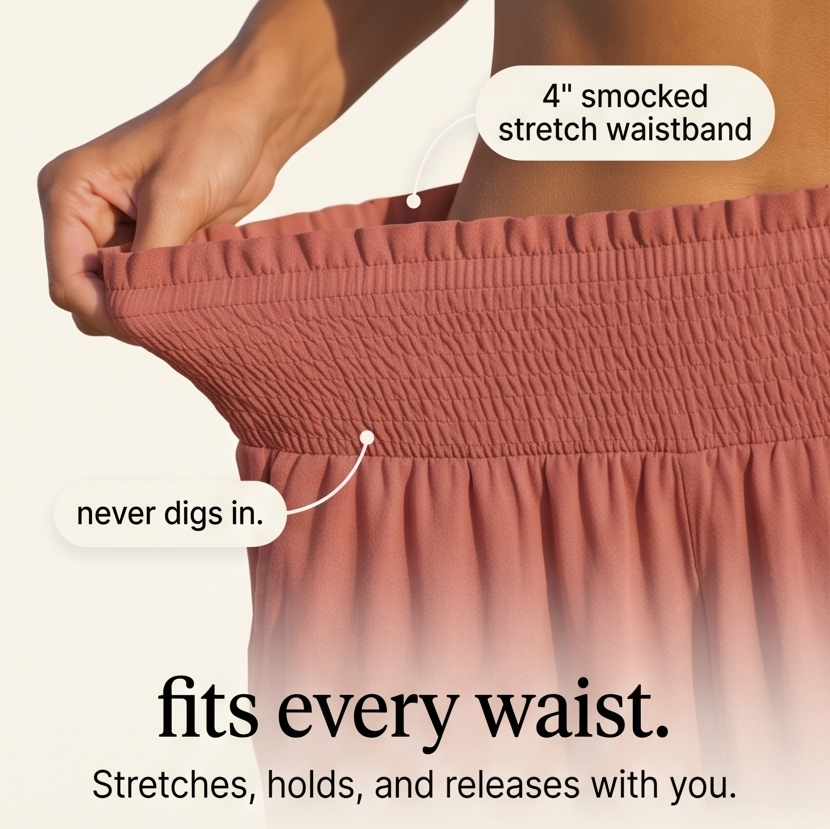 Smocked High-Waist Summer Pants — View 6 | Clova