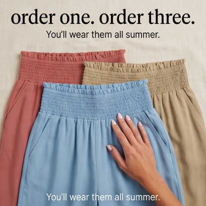 Smocked High-Waist Summer Pants — View 10 | Clova