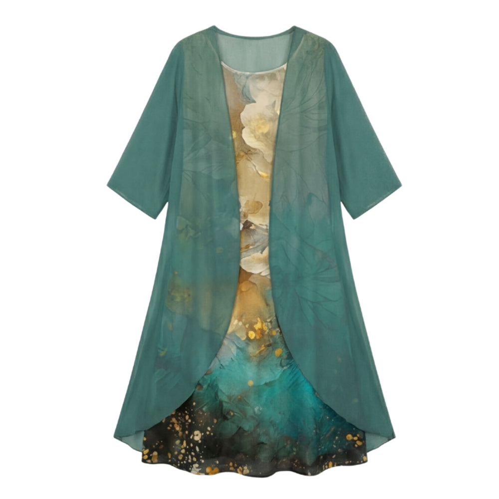 Floral Chiffon Two Piece Dress Set
