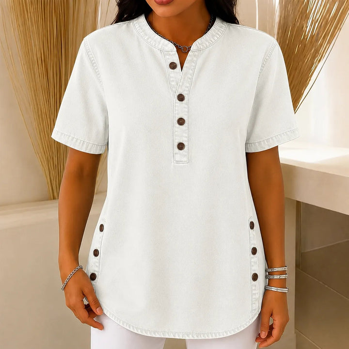 Henley Tunic Top with Side Buttons for Women