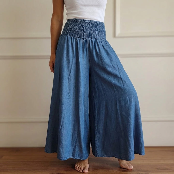 Smocked Waist Wide Leg Palazzo Pants