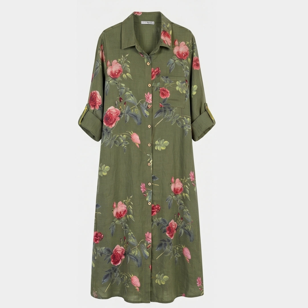 Floral Cotton Linen Shirt Dress