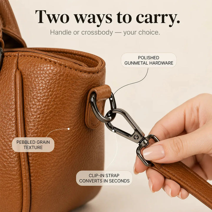 Structured Boston Handbag with Convertible Crossbody Strap, Polished Hardware