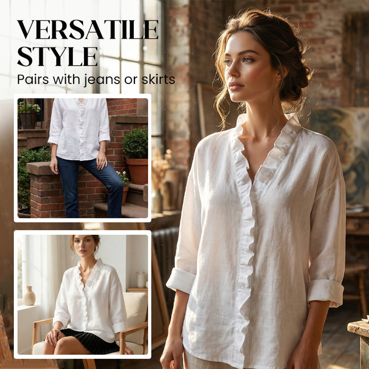 Soft Ruffle V-Neck Long Sleeve Blouse