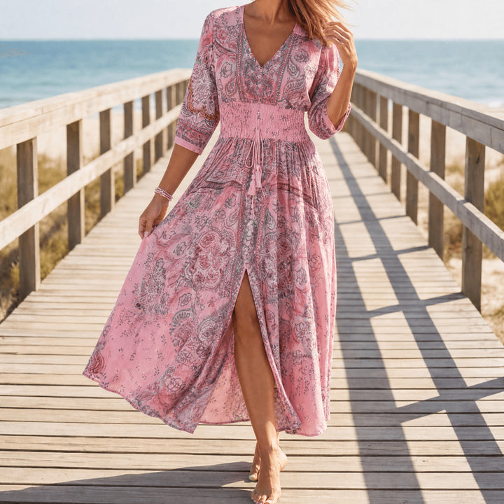 Flowy Floral V Neck Maxi Dress