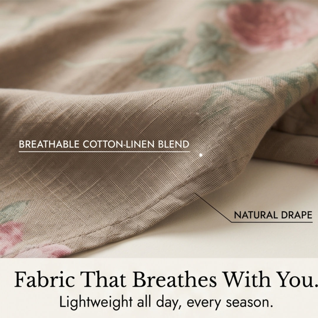 Floral Cotton Linen Shirt Dress