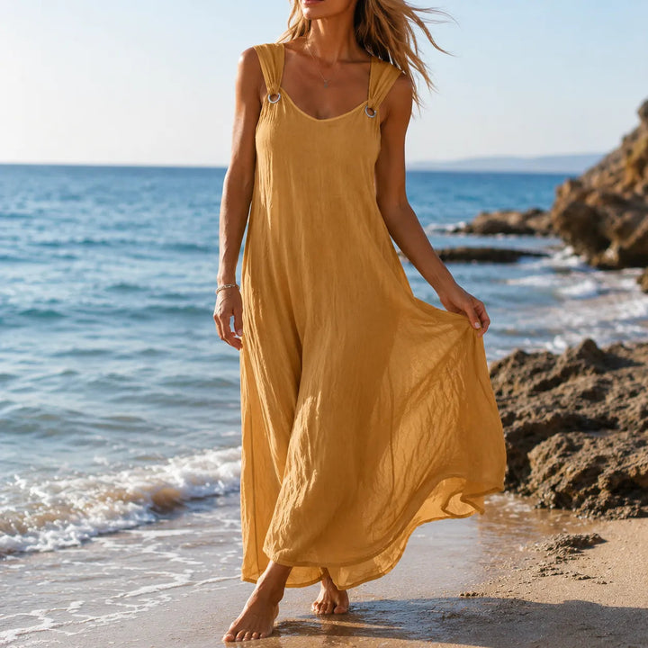 Ribbed V-Neck Ring Strap Maxi Dress