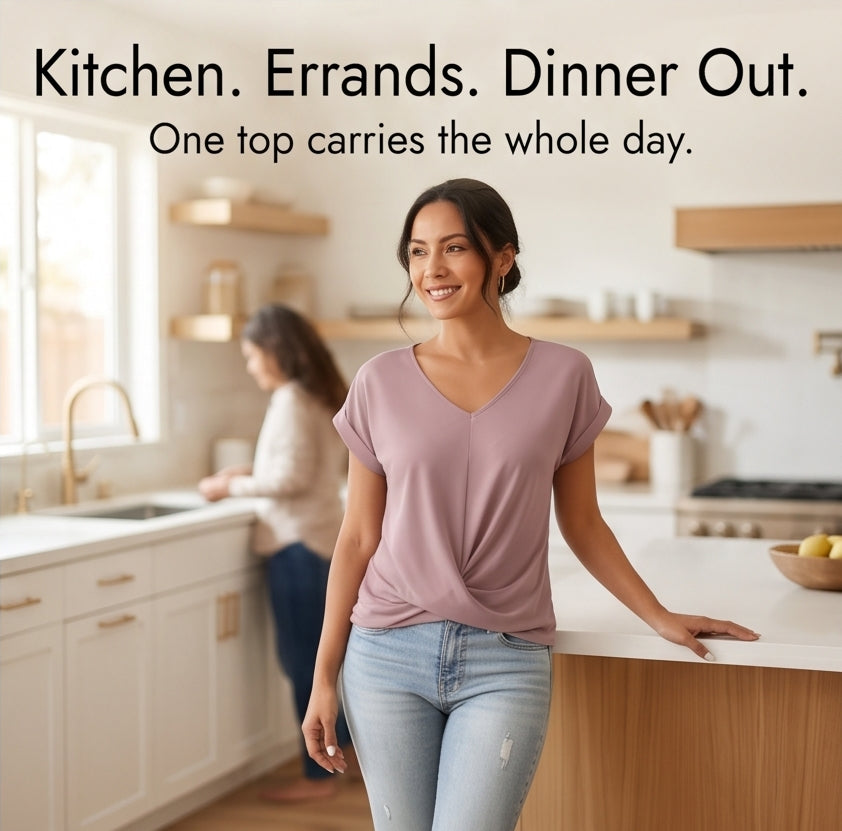 Twist-Knot V-Neck Top for Effortless Everyday Style