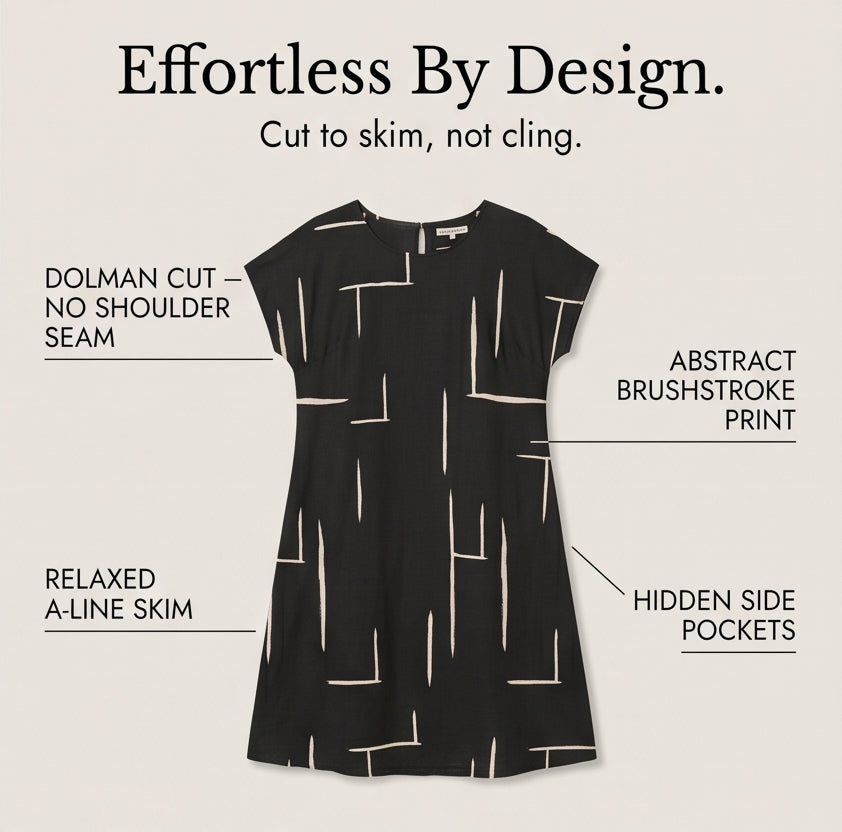 Pocketed Dolman Dress with Abstract Print
