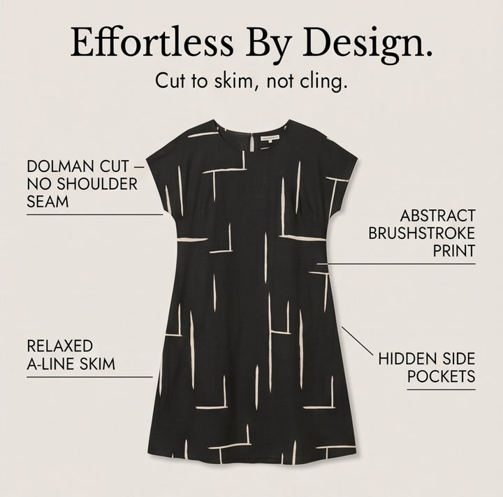 Pocketed Dolman Dress with Abstract Print