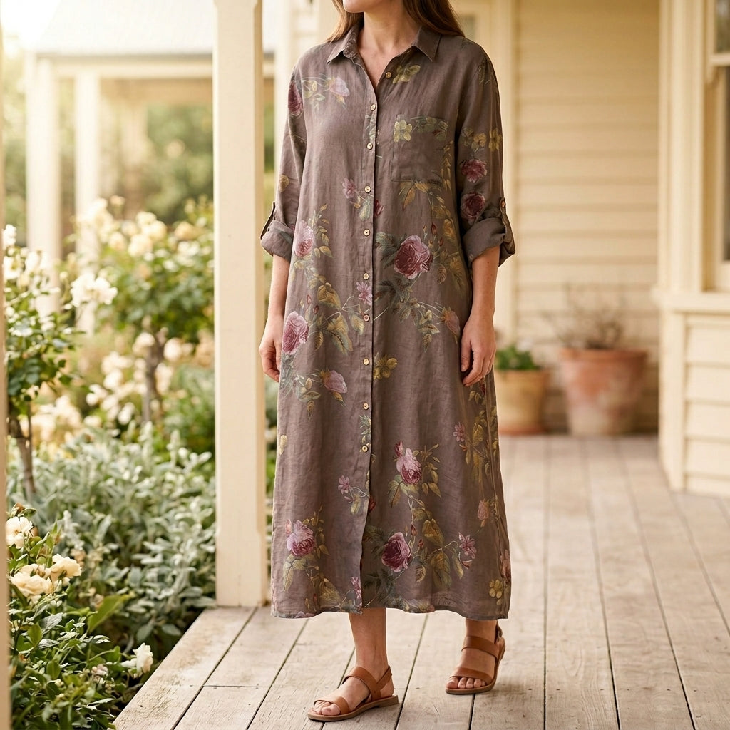 Floral Cotton Linen Shirt Dress