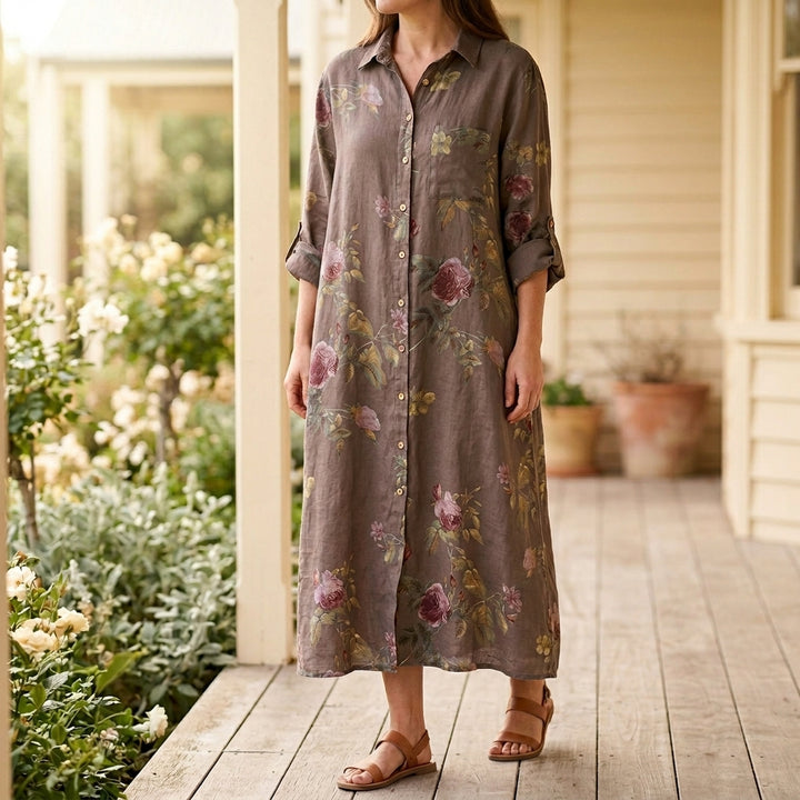 Floral Cotton Linen Shirt Dress