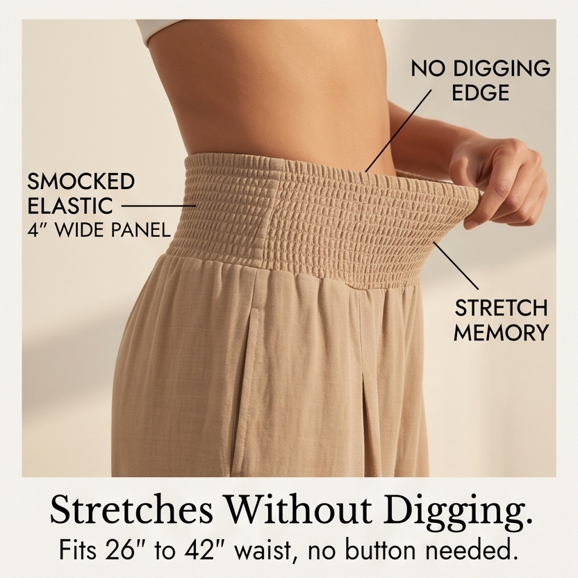 Smocked-Waist Culottes — View 7 | Clova