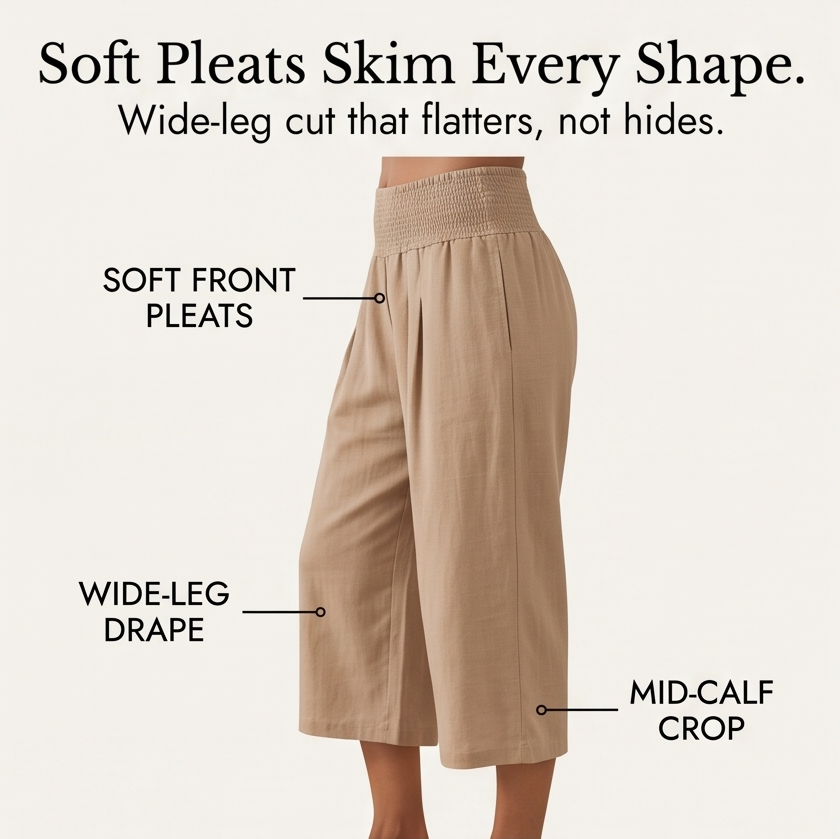 Smocked-Waist Culottes — View 9 | Clova
