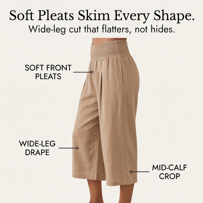 Smocked-Waist Culottes — View 9 | Clova