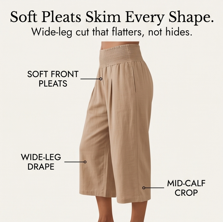 Smocked-Waist Culottes — View 9 | Clova