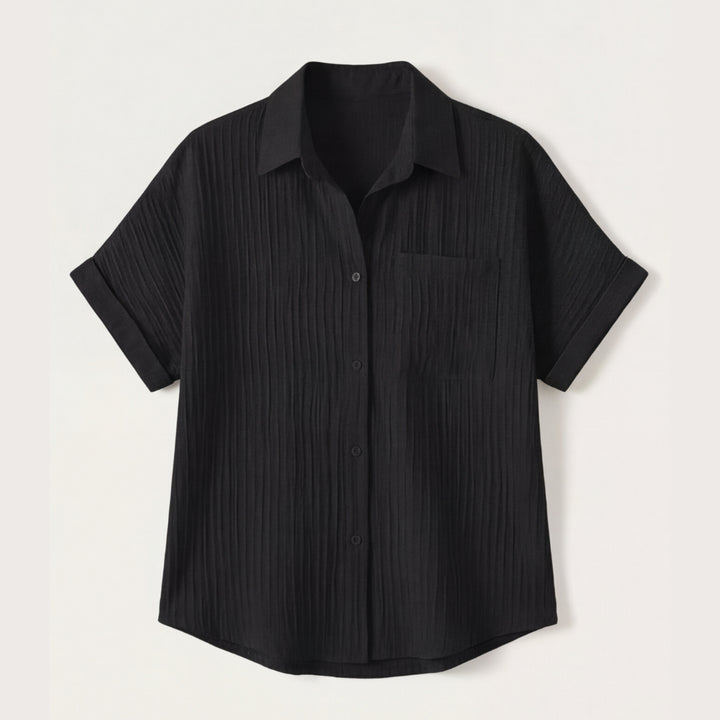 Textured Crinkle Button Down Blouse