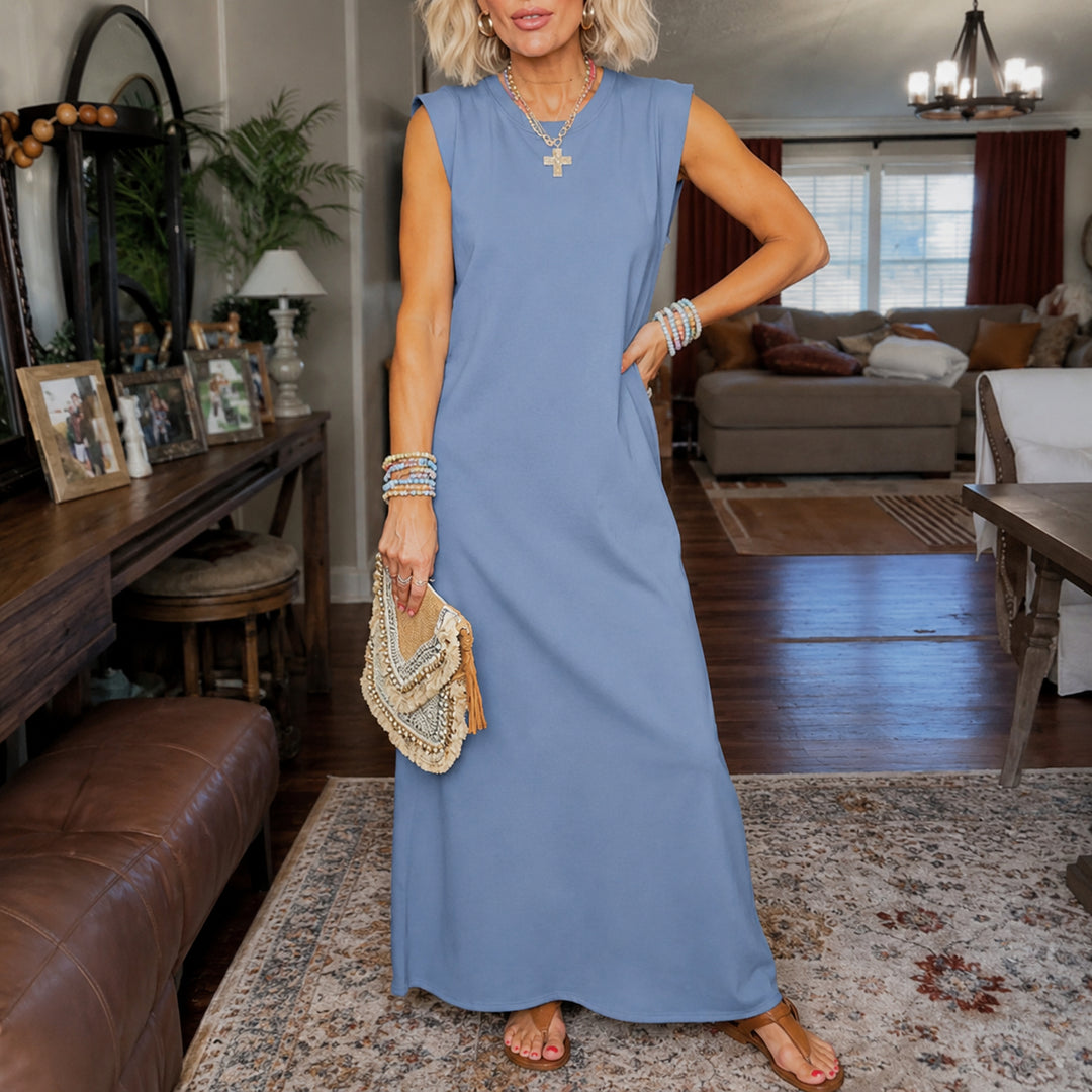 Wrinkle-Free Split-Hem Maxi Dress with Pockets