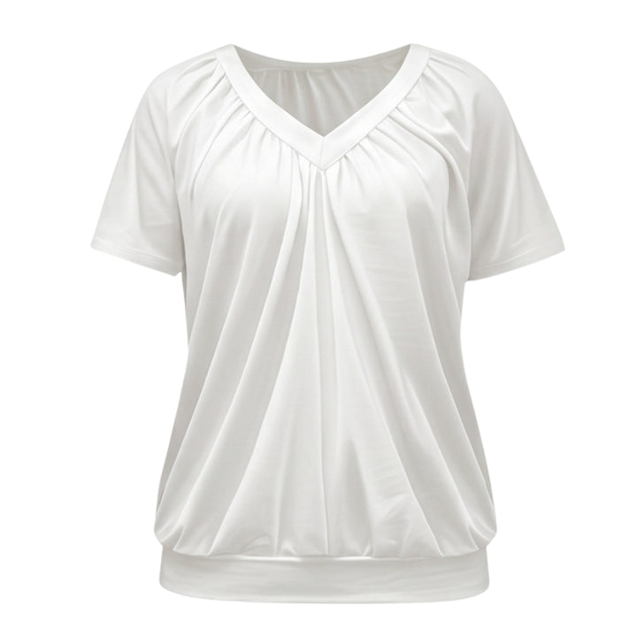 Pleated V Neck Blouson Top