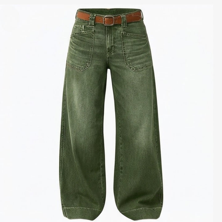 Retro Patch Pocket Wide Leg Jeans
