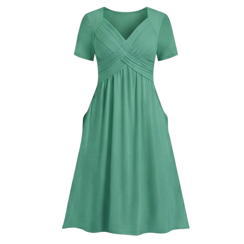 Crossover V-Neck Midi Dress with Pockets
