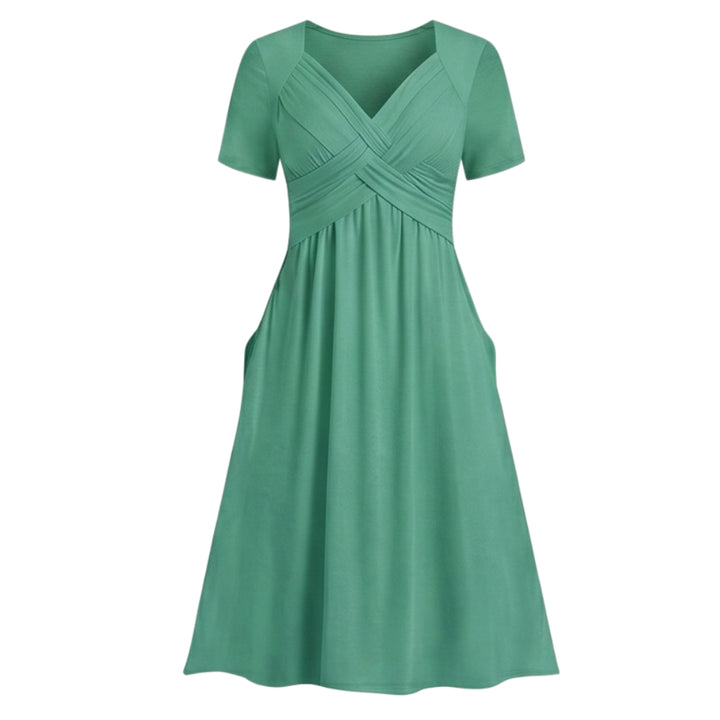 Crossover V-Neck Midi Dress with Pockets